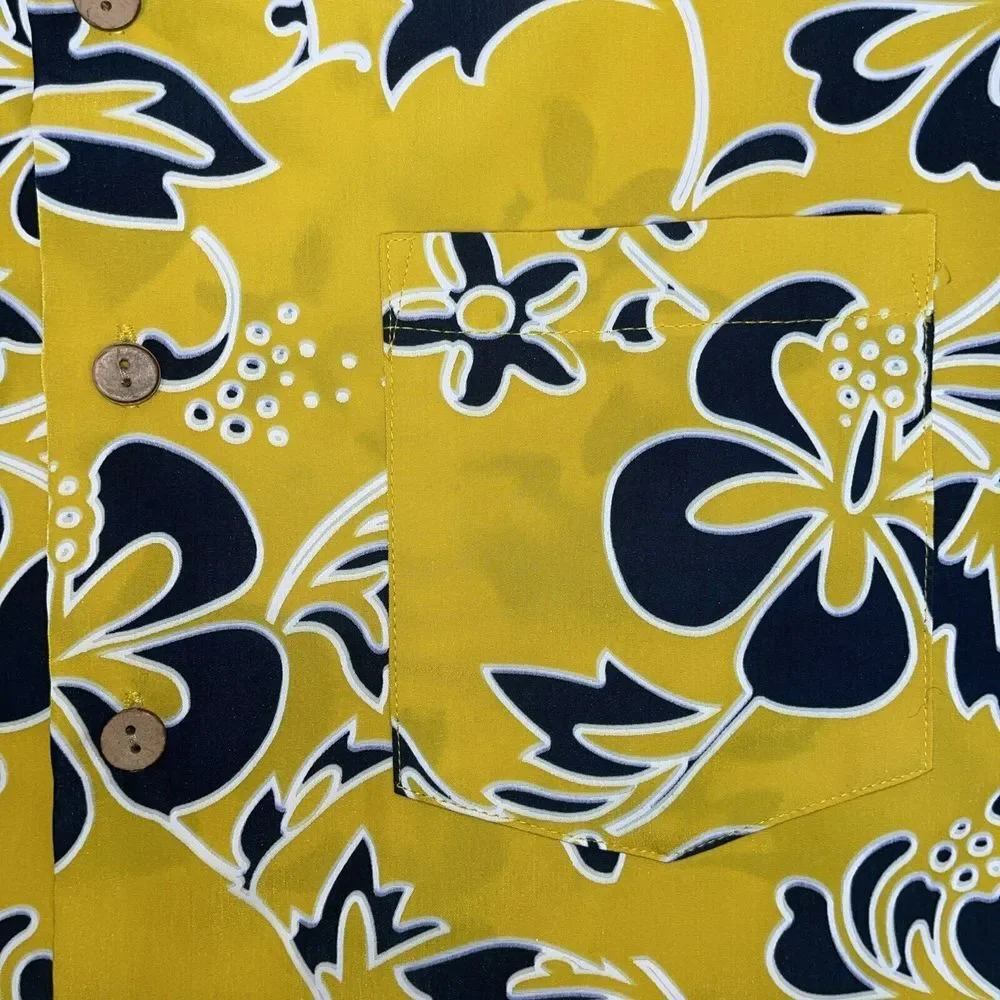 Kennington LTD Mens XL Hawaiian Shirt Yellow/Blue Tropical Floral Vacation *read
